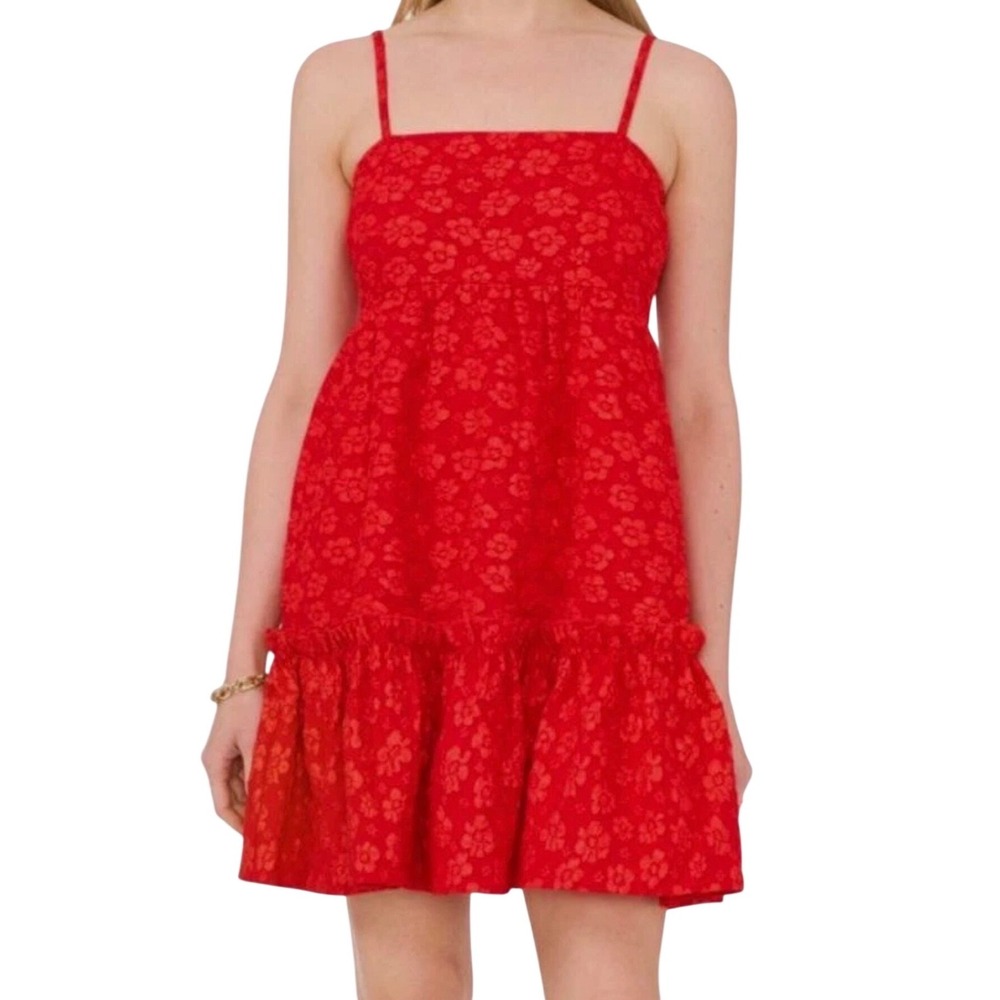 CeCe Red Floral Babydoll Mini Dress NWT Cottagecore Coquette M‎